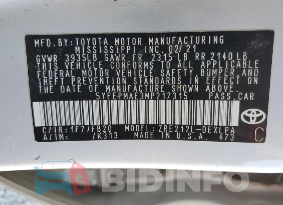5YFEPMAE3MP217315 Photo# 12