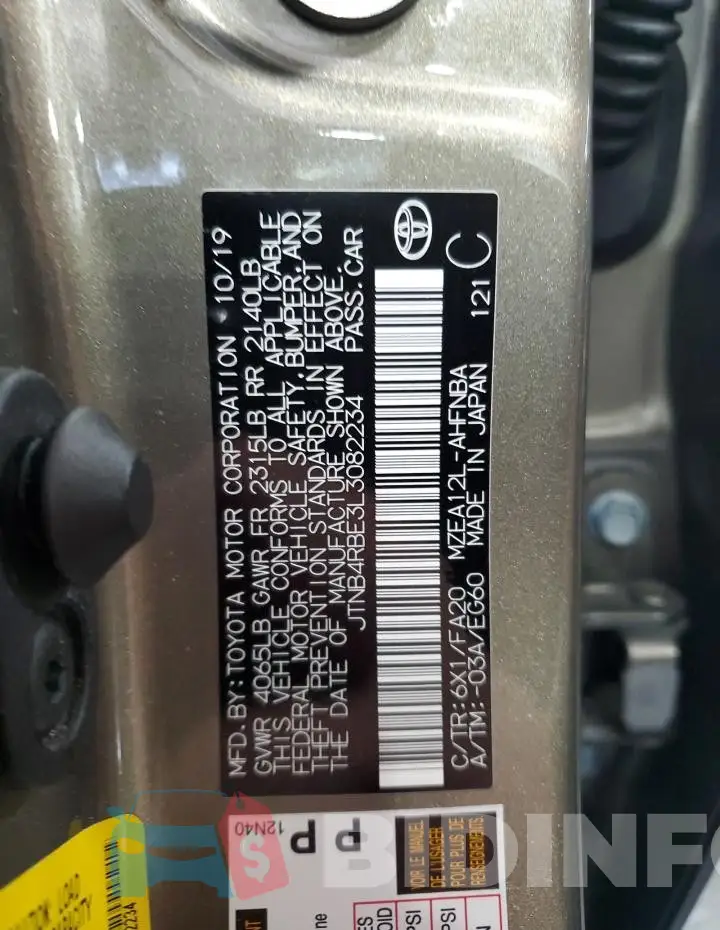 JTNB4RBE3L3082234 Photo# 14