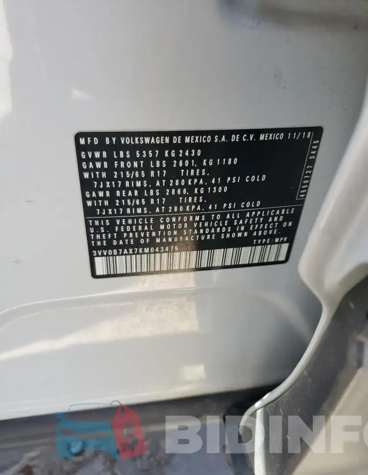 3VV0B7AX7KM043475 Photo# 14