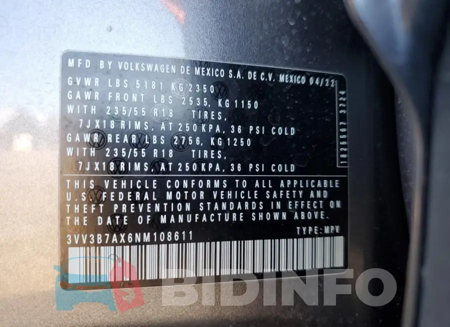 3VV3B7AX6NM108611 Photo# 13