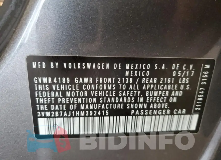 3VW2B7AJ1HM392415 Photo# 13