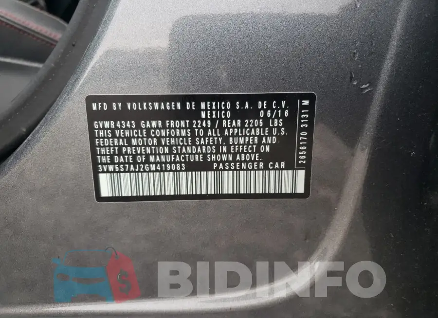 3VW5S7AJ2GM419083 Photo# 12
