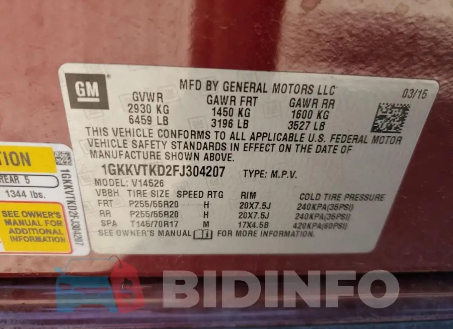 1GKKVTKD2FJ304207 Photo# 13