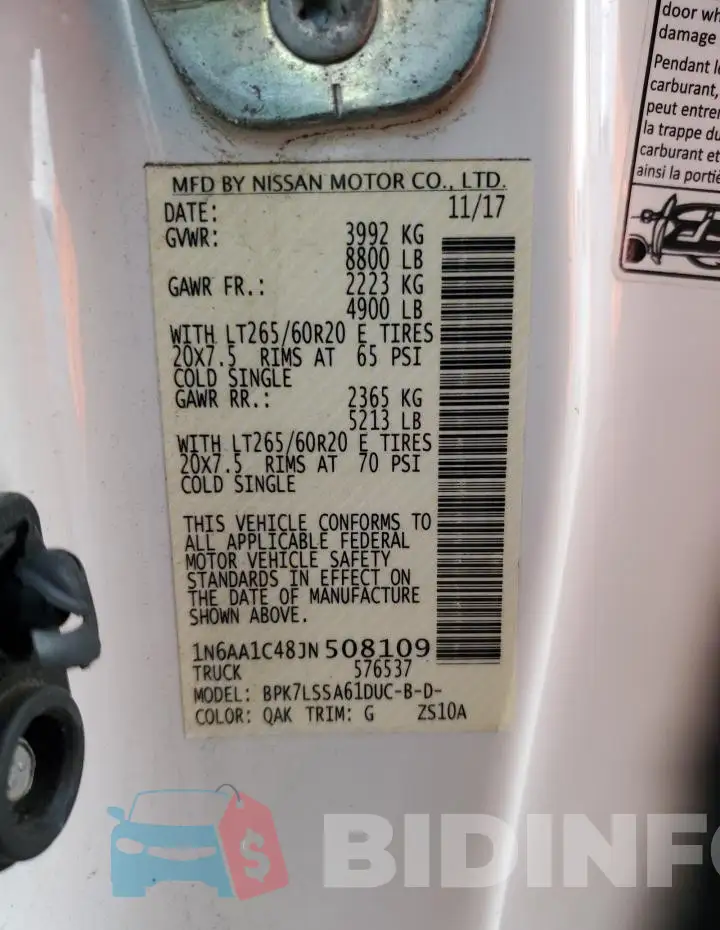 1N6AA1C48JN508109 Photo# 12