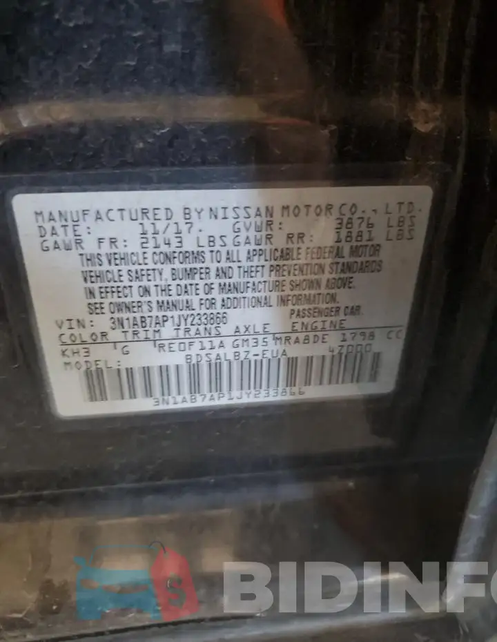 3N1AB7AP1JY233866 Photo# 13