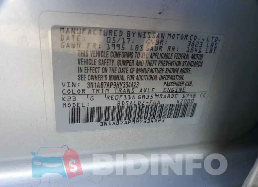 3N1AB7AP9HY334423 Photo# 12
