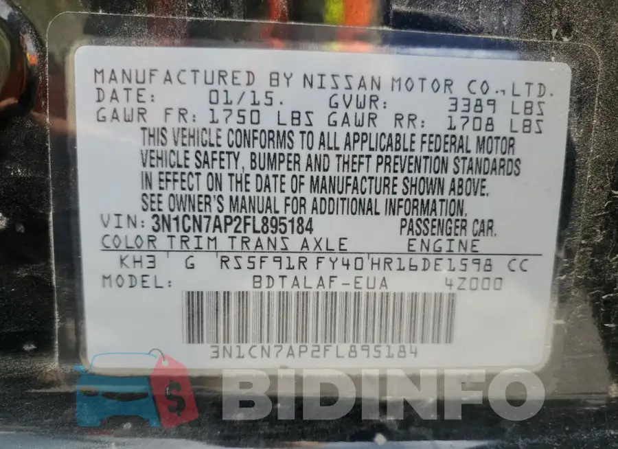 3N1CN7AP2FL895184 Photo# 13