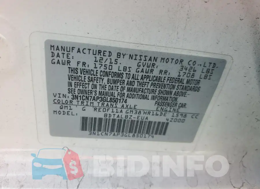 3N1CN7AP3GL850174 Photo# 13