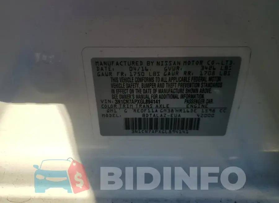 3N1CN7APXGL894141 Photo# 12