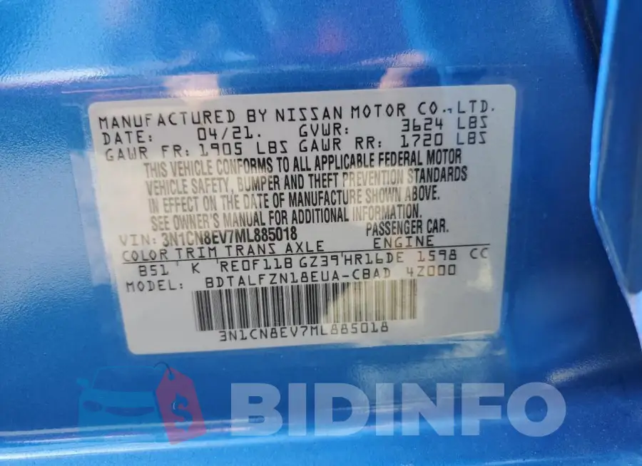 3N1CN8EV7ML885018 Photo# 12