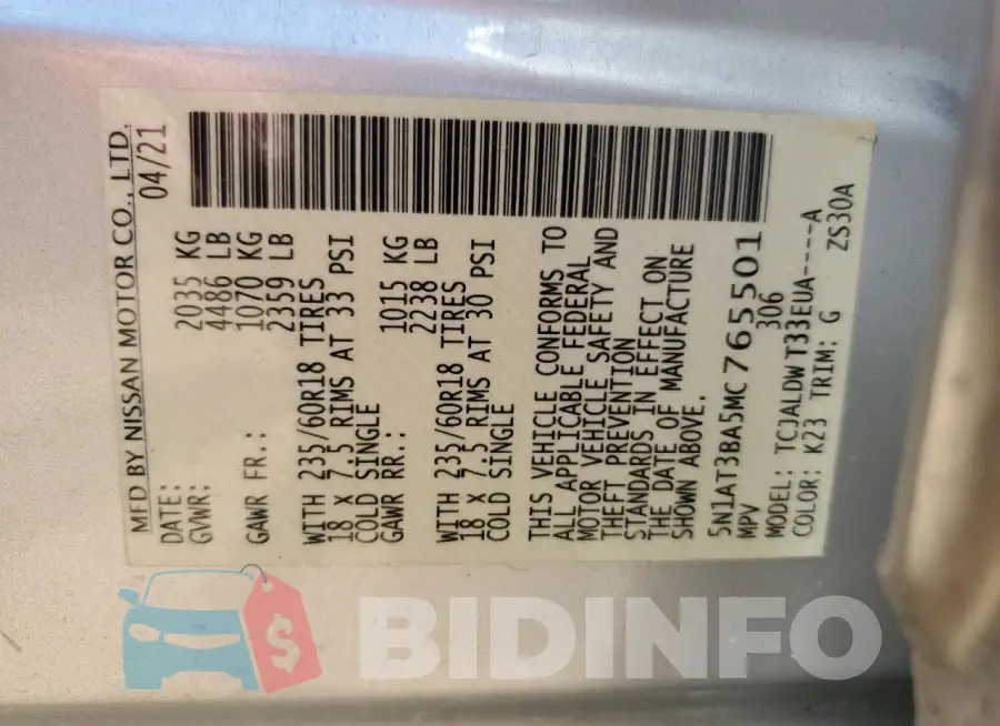 5N1AT3BA5MC765501 Photo# 14