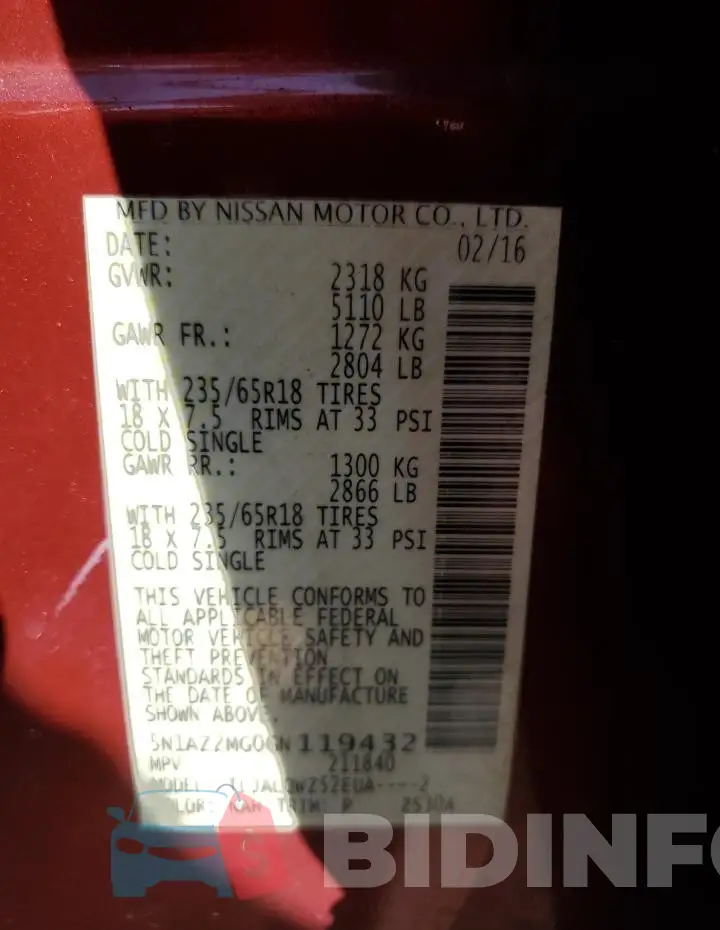 5N1AZ2MG0GN119432 Photo# 13