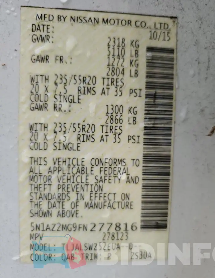5N1AZ2MG9FN277816 Photo# 12