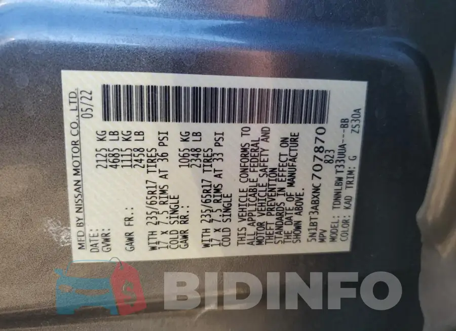 5N1BT3ABXNC707870 Photo# 13