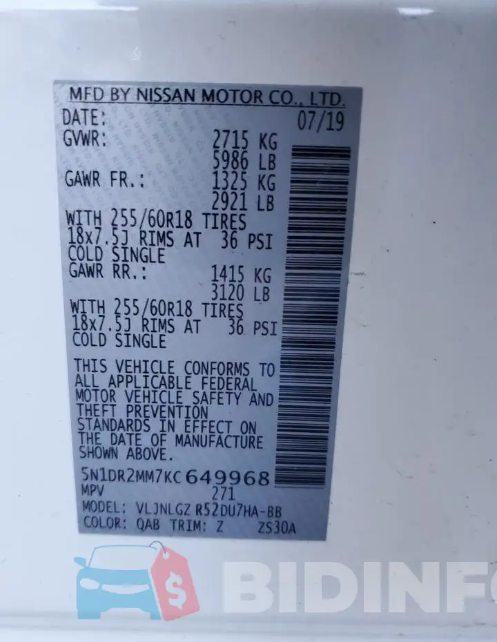 5N1DR2MM7KC649968 Photo# 13