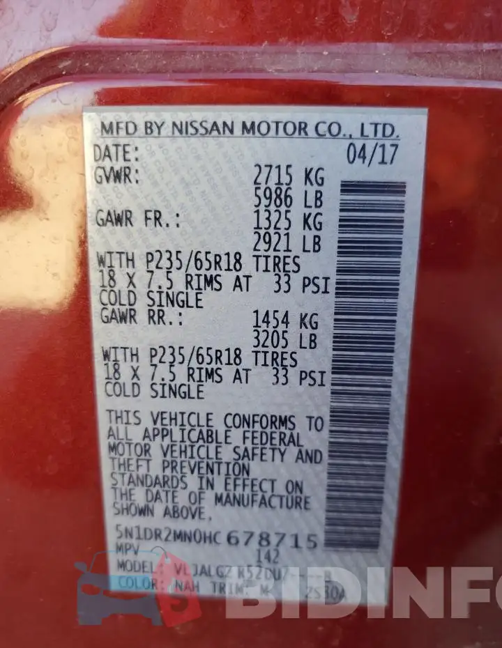 5N1DR2MN0HC678715 Photo# 12