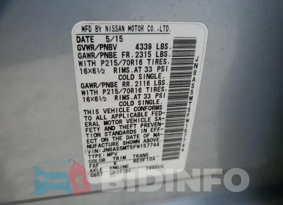 JN8AS5MT5FW157744 Photo# 12