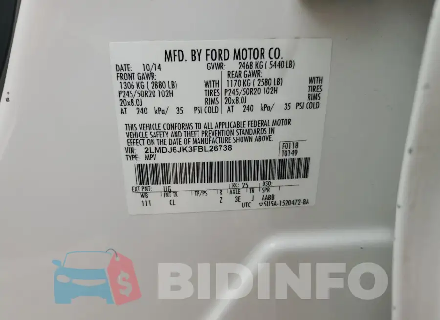 2LMDJ6JK3FBL26738 Photo# 14