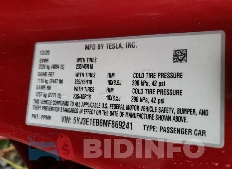 5YJ3E1EB6MF869241 Photo# 12