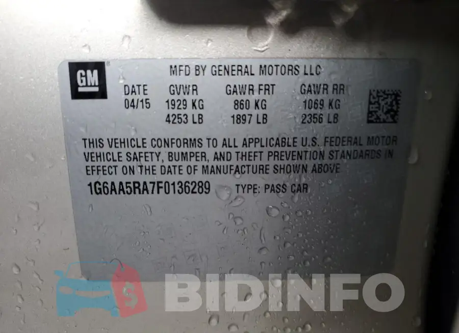 1G6AA5RA7F0136289 Photo# 12