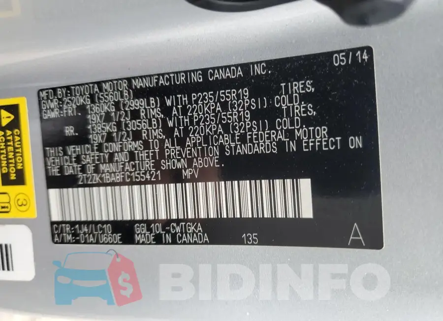 2T2ZK1BA8FC155421 Photo# 13