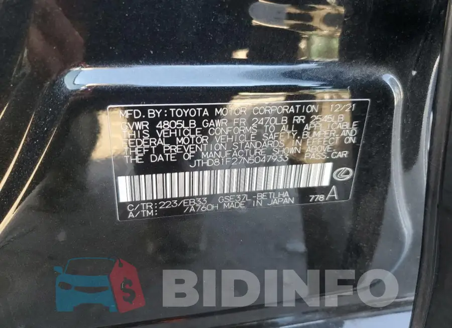 JTHD81F27N5047933 Photo# 12