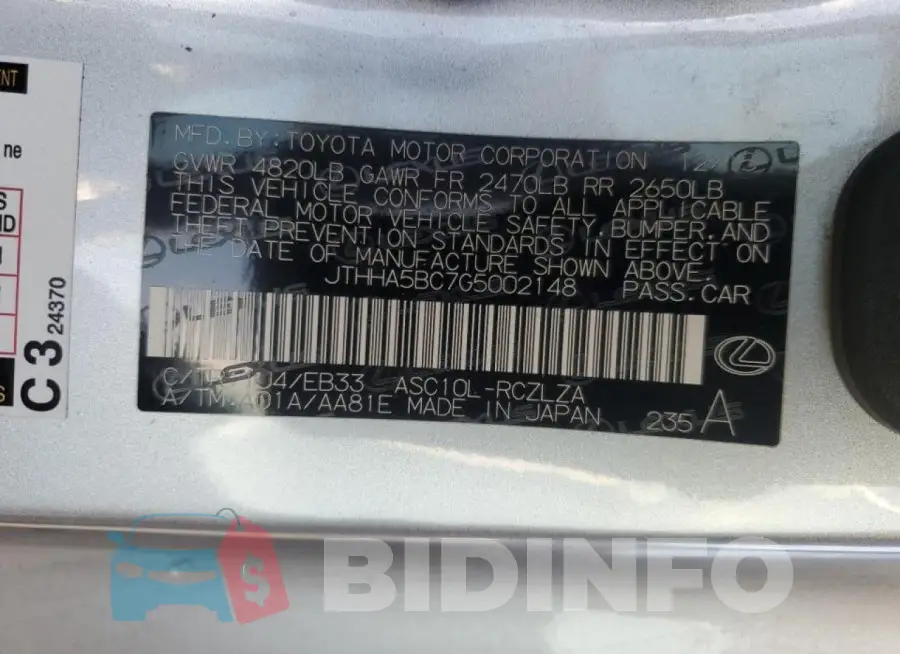 JTHHA5BC7G5002148 Photo# 12
