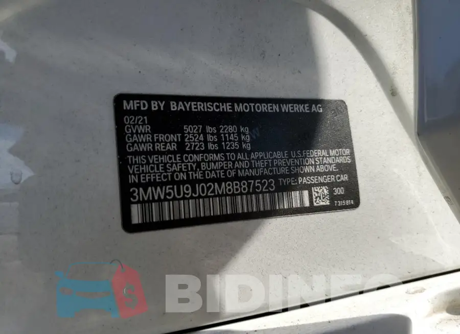 3MW5U9J02M8B87523 Photo# 12
