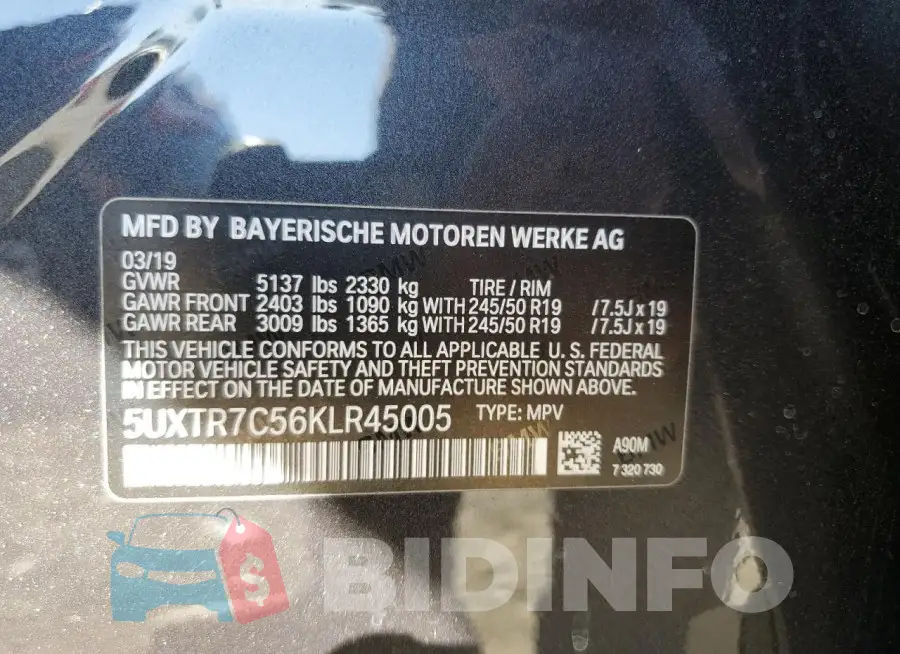 5UXTR7C56KLR45005 Photo# 13