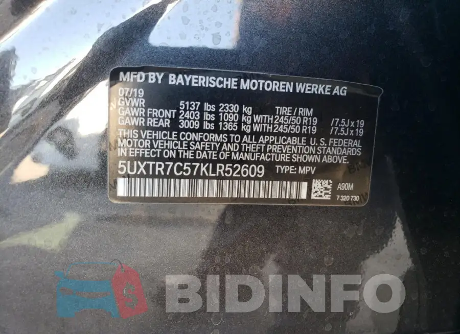 5UXTR7C57KLR52609 Photo# 13