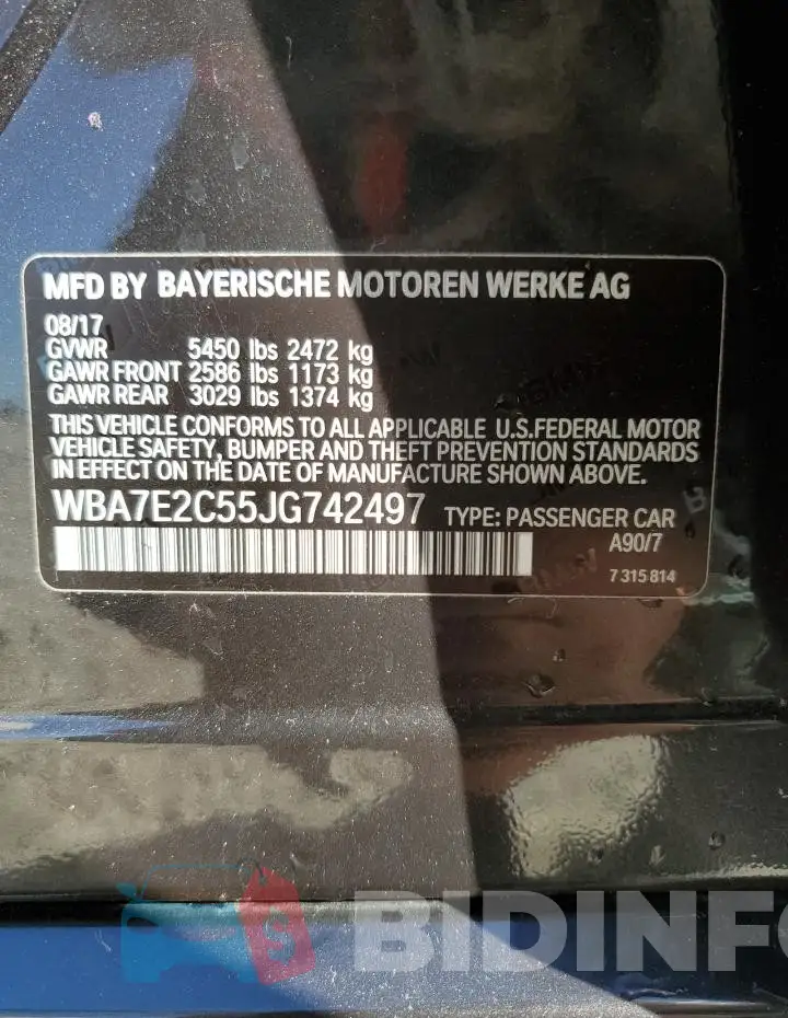 WBA7E2C55JG742497 Photo# 13