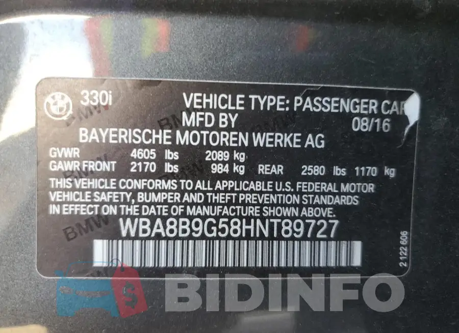 WBA8B9G58HNT89727 Photo# 13