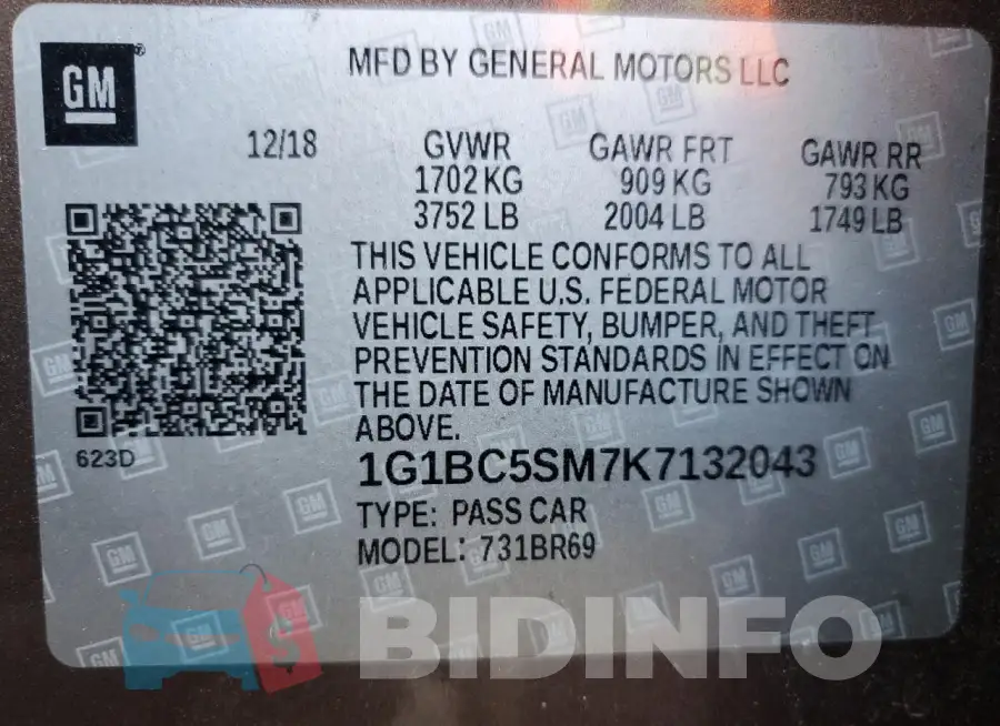 1G1BC5SM7K7132043 Photo# 13