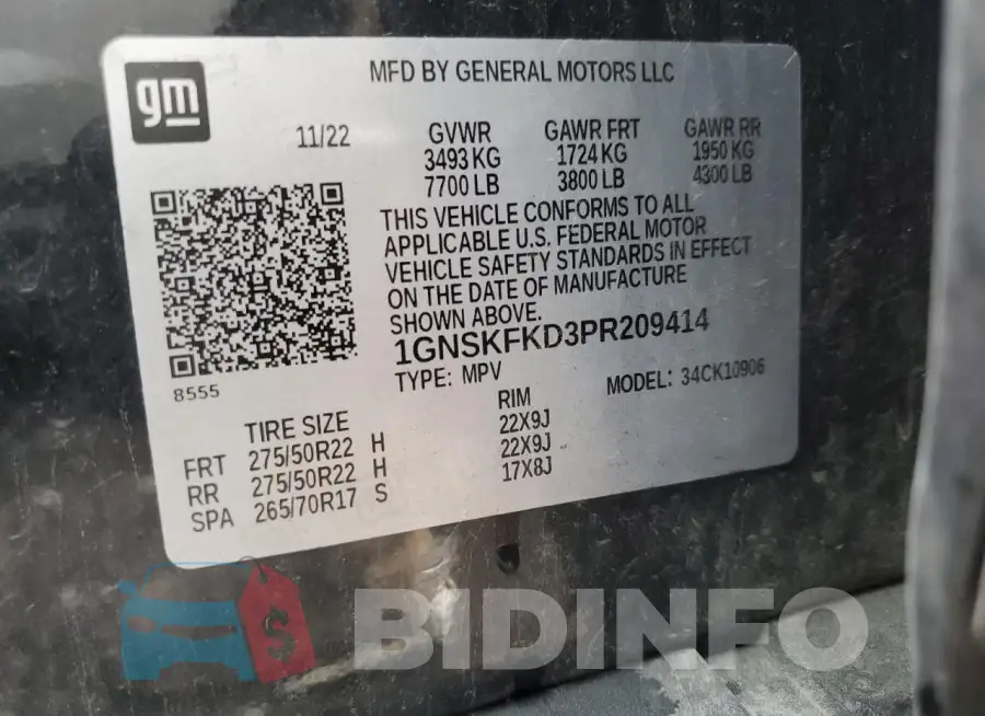 1GNSKFKD3PR209414 Photo# 13