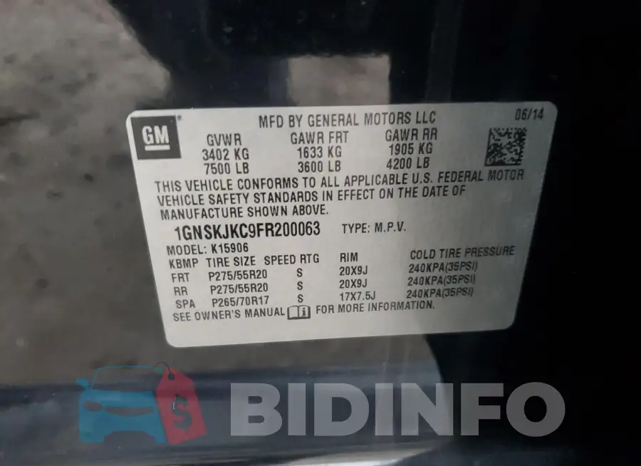 1GNSKJKC9FR200063 Photo# 12