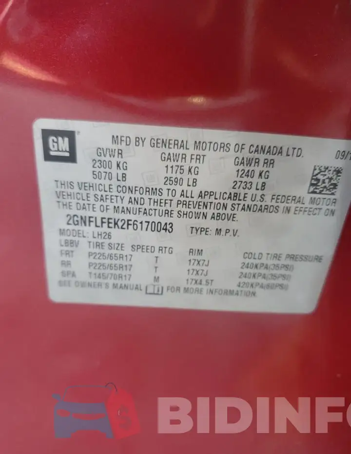 2GNFLFEK2F6170043 Photo# 13