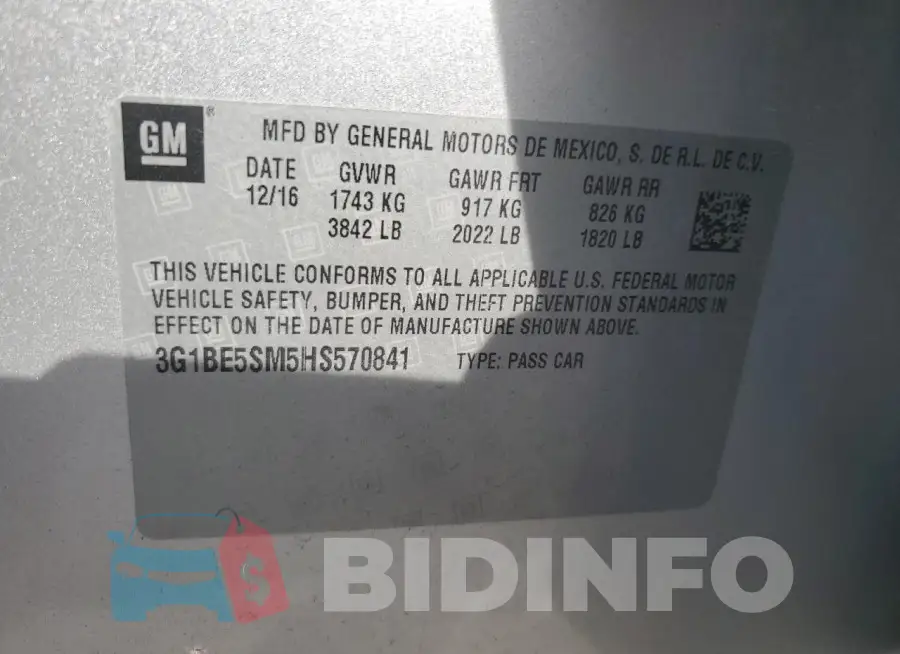 3G1BE5SM5HS570841 Photo# 12