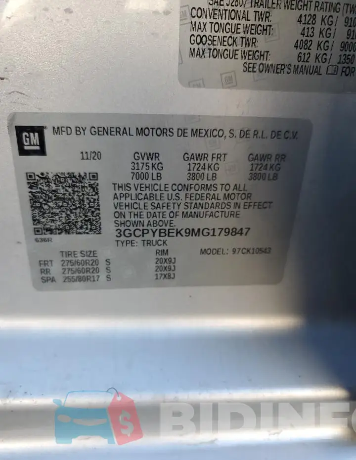3GCPYBEK9MG179847 Photo# 12
