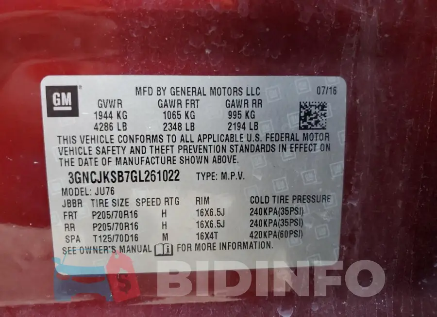 3GNCJKSB7GL261022 Photo# 12
