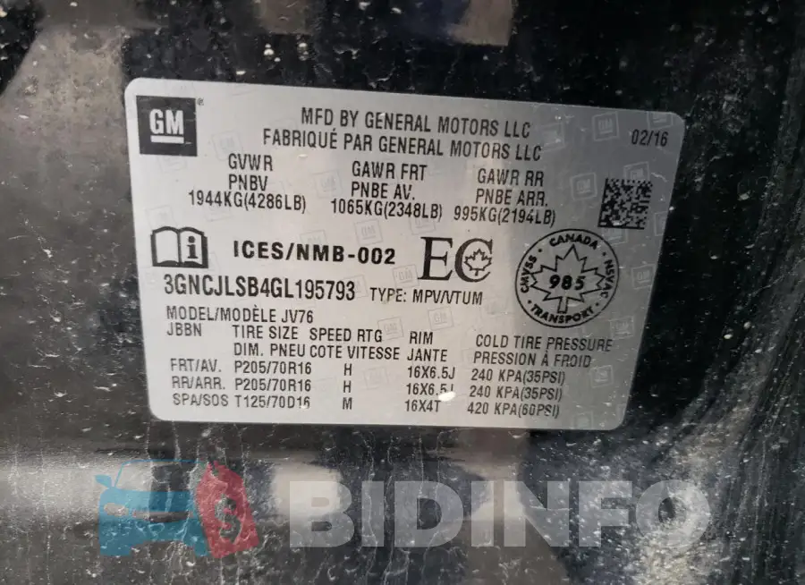3GNCJLSB4GL195793 Photo# 13
