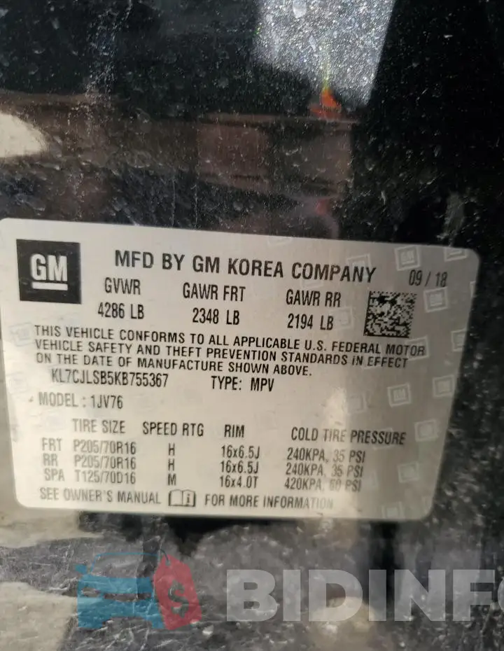 KL7CJLSB5KB755367 Photo# 13