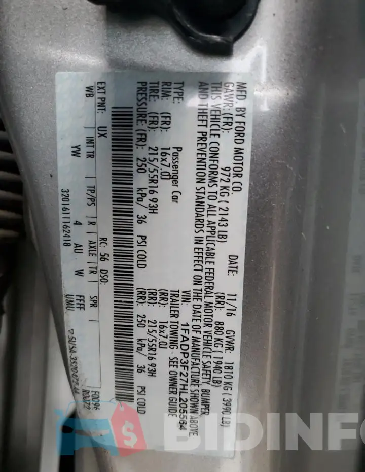 1FADP3F27HL205564 Photo# 12