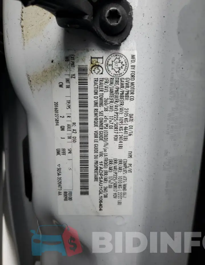 1FADP5AU1GL106404 Photo# 13