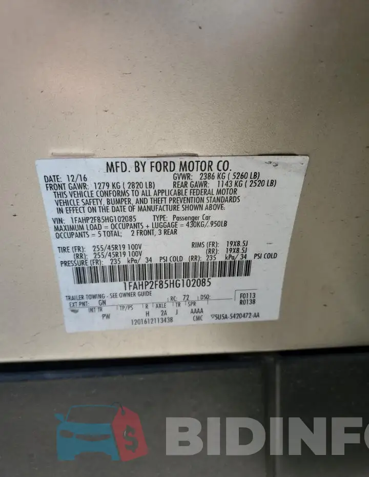 1FAHP2F85HG102085 Photo# 12