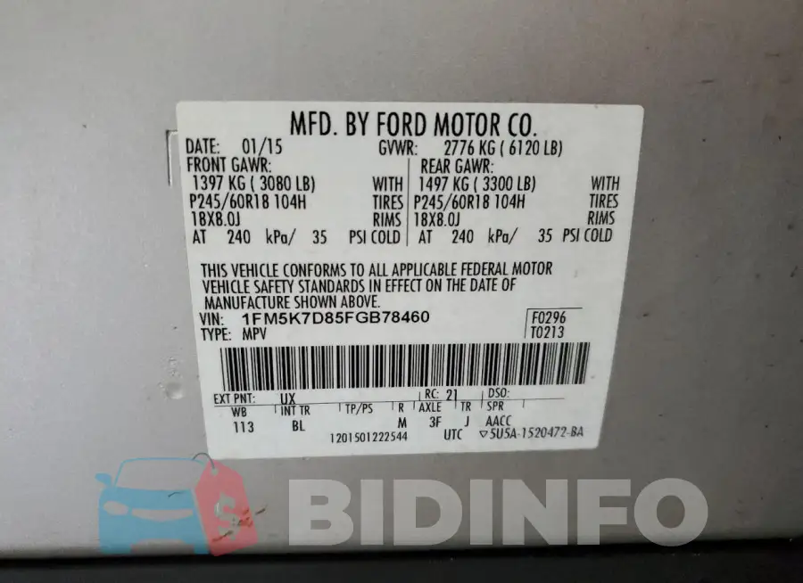 1FM5K7D85FGB78460 Photo# 13
