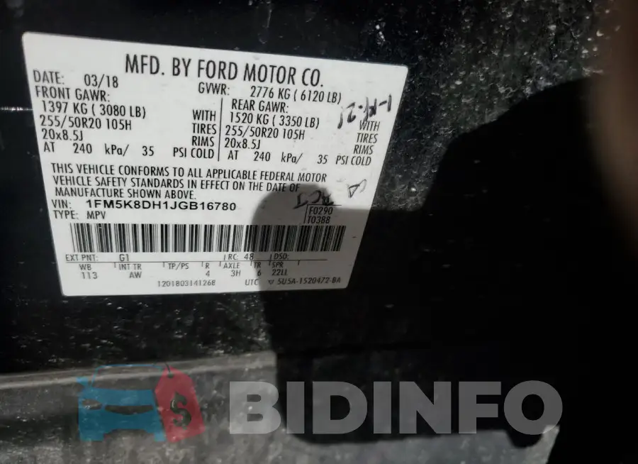1FM5K8DH1JGB16780 Photo# 14
