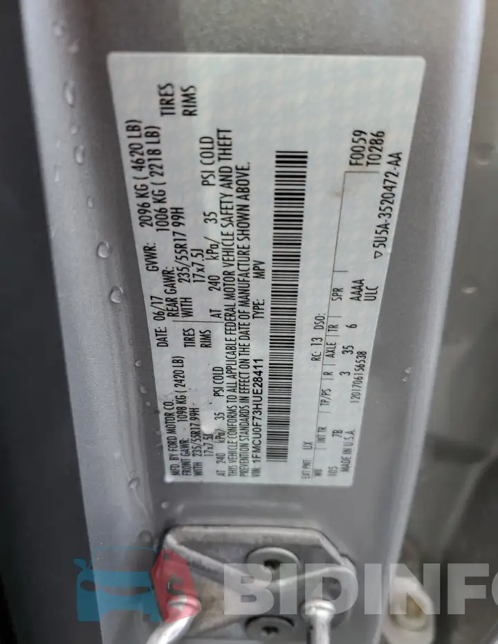1FMCU0F73HUE28411 Photo# 13