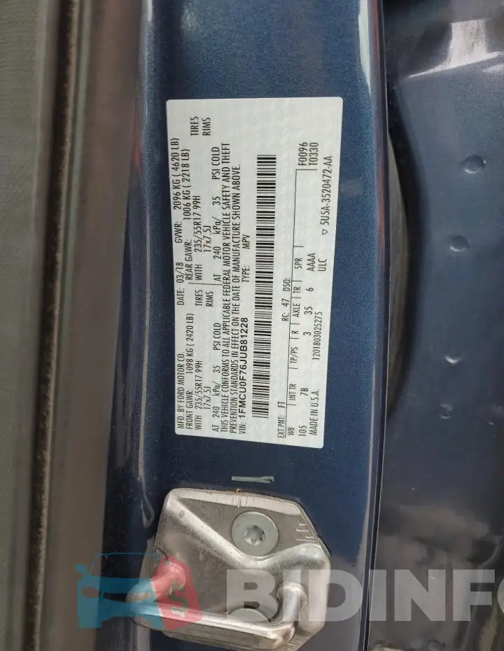 1FMCU0F76JUB81228 Photo# 13