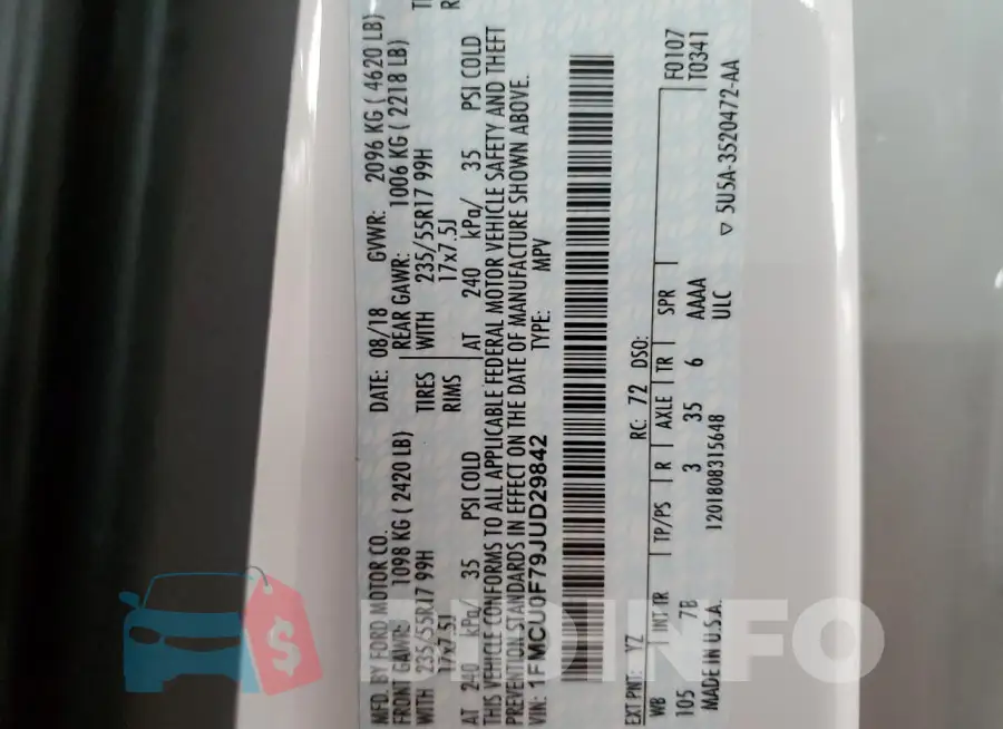 1FMCU0F79JUD29842 Photo# 12