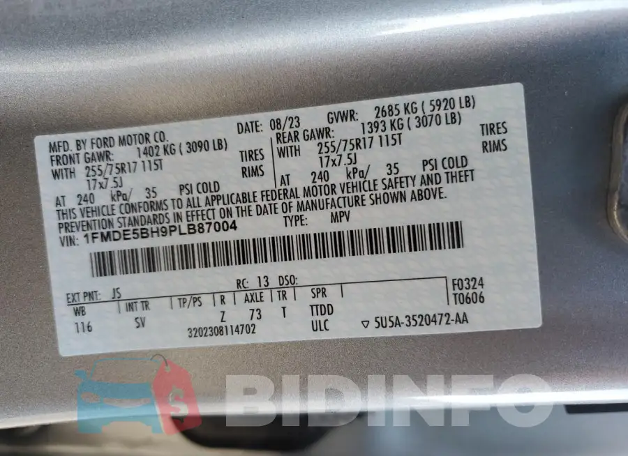 1FMDE5BH9PLB87004 Photo# 13